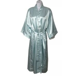 Erika‎ Taylor Satin Robe Women Medium Blue Jacquard Long Sleeve Wrap Sleepwear